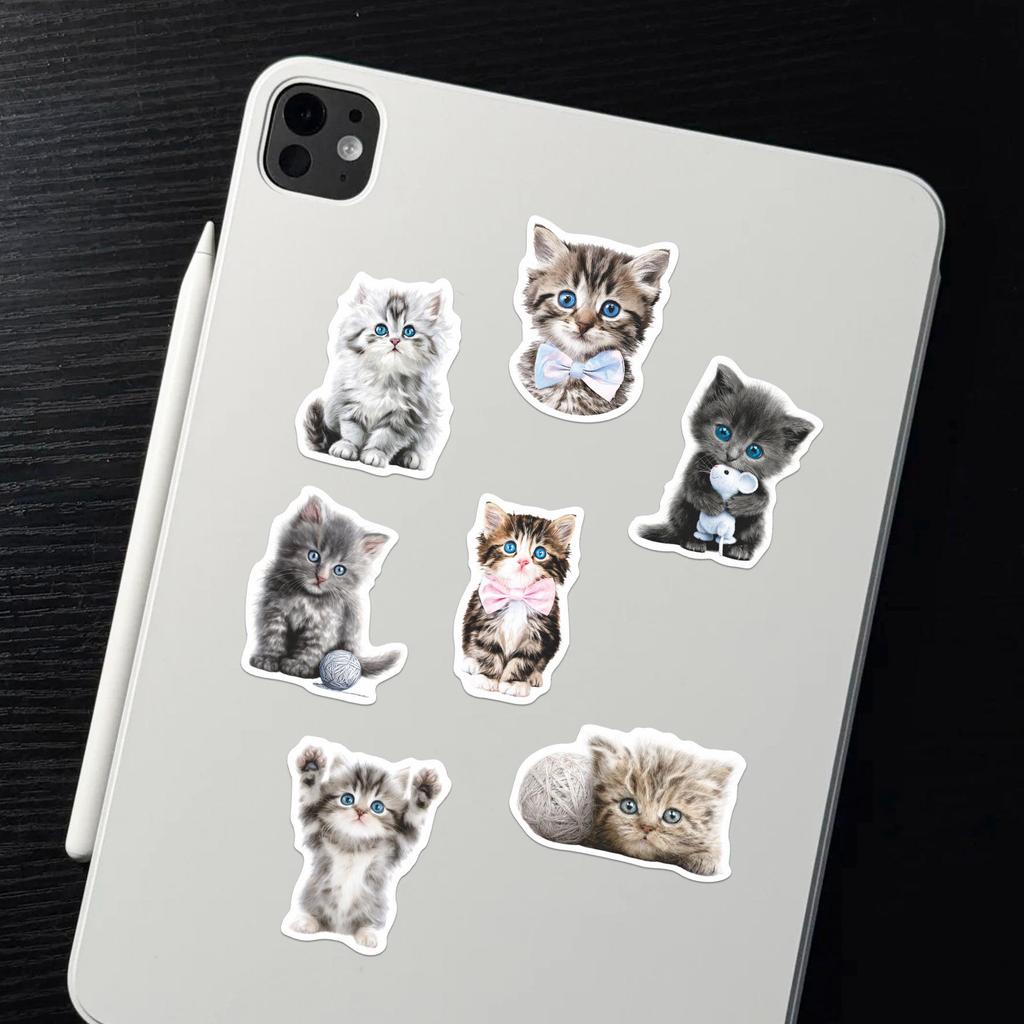 Cute Kitten Stickers - 64 Sheets Decorative DIY Set for Phone Cases & Stationery