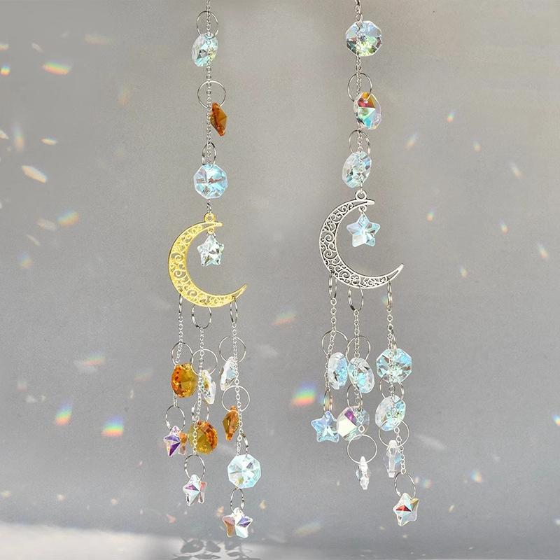 Crystal Wind Chimes Hanging Suncatcher Moon Catcher Pendants Sun-Shaped Hanging Rainbow Chaser Indoor Wall Garden Decoration
