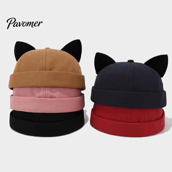 Cute Animal Ear Docker Cap Brimless Cat Hat, Cap, Adjustable Skullcap, Stylish Soft Comfortable Sun Hat Sailor for Women Men Street Casual Wear Size