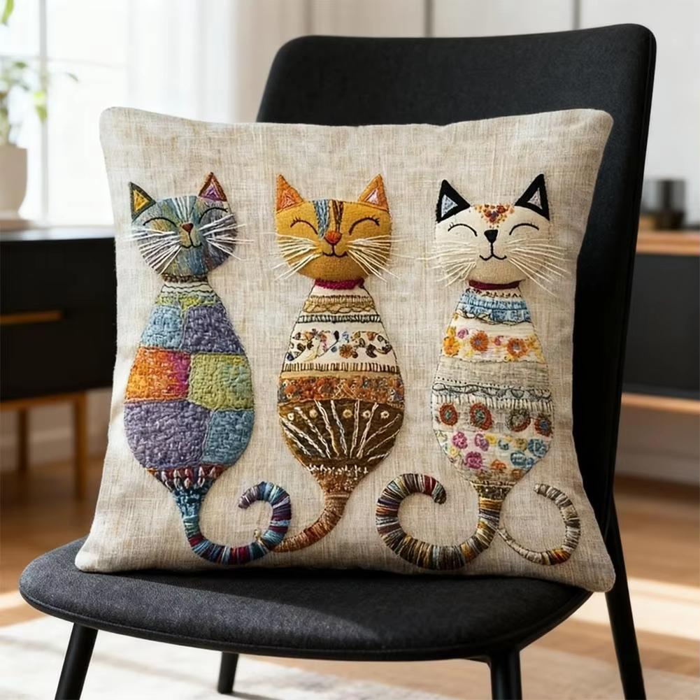 Cute Cat Pattern Pillow Cover, 2D Flat Printed Cushion Case, Decorative Pillowcase For Sofa Home Decoration