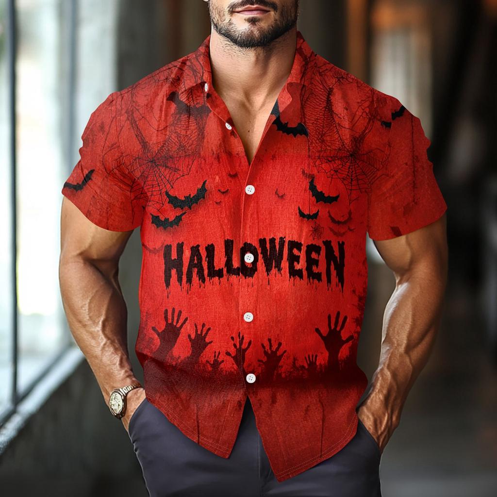 Men's Fashion Casual Loose Halloween Printed Short Sleeve Shirt