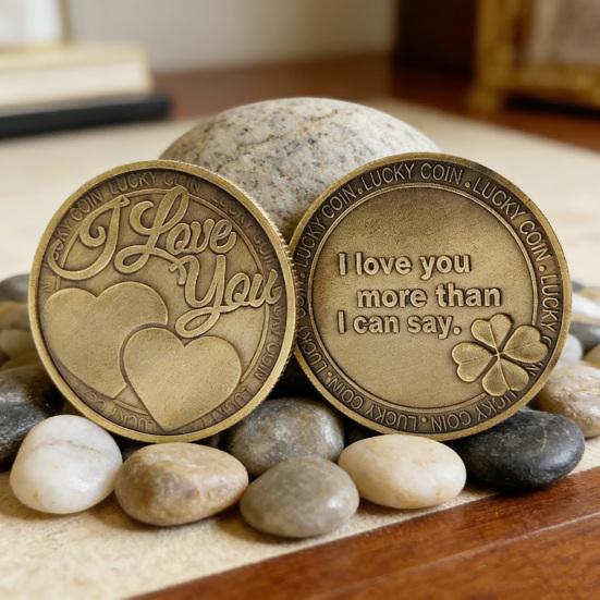 Ich Liebe Dich Glücksmünze Vierblättriges Kleeblatt Taschen-Umarmungs-Token Romantischer Liebesausdruck