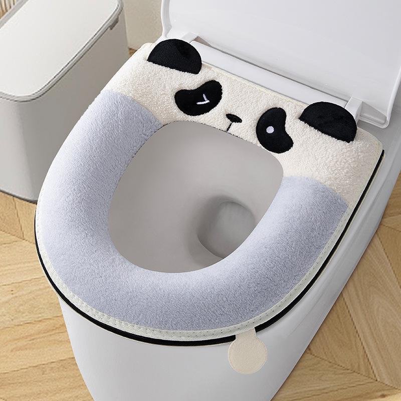 Four Seasons Universal Plush Toilet Seat Cover Set - Winter Thickened Zipper Style Cushion Ring.