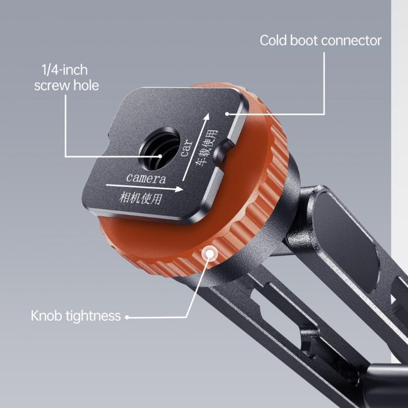 Rotatable Camera Phone Holder Cold Shoe Mount 1/4 Threaded Base For Smartphones Double Joint Adjustment System