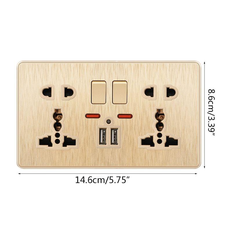 Wall Mounted UK Power Outlet with 2 USB Ports Compact Panel Power Socket