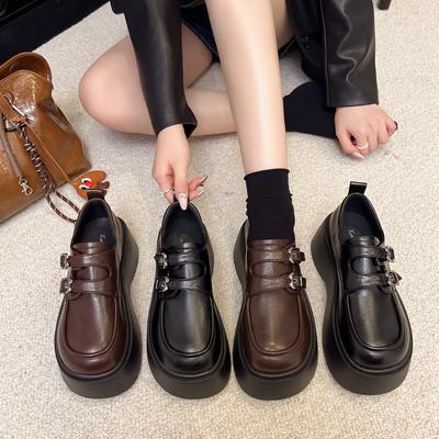 Platform British Style Small Leather Shoes Women's 2025 Spring and Autumn New One-pedal Black Jk Single Shoes Popular Doudou Loafers
