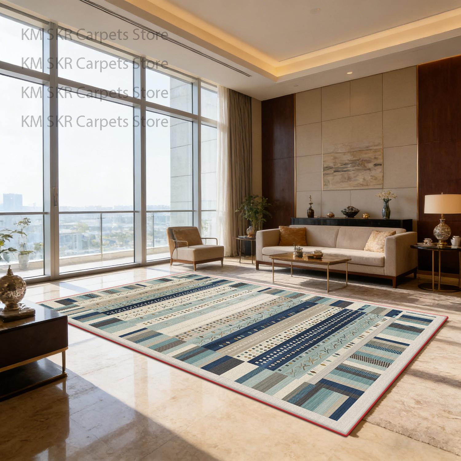 

Persian Retro Luxury Large Living Room Carpet Decoration Bedroom Antiskid Machine Washable Floor Mats Geometric Soft Office Rug 60x90cm