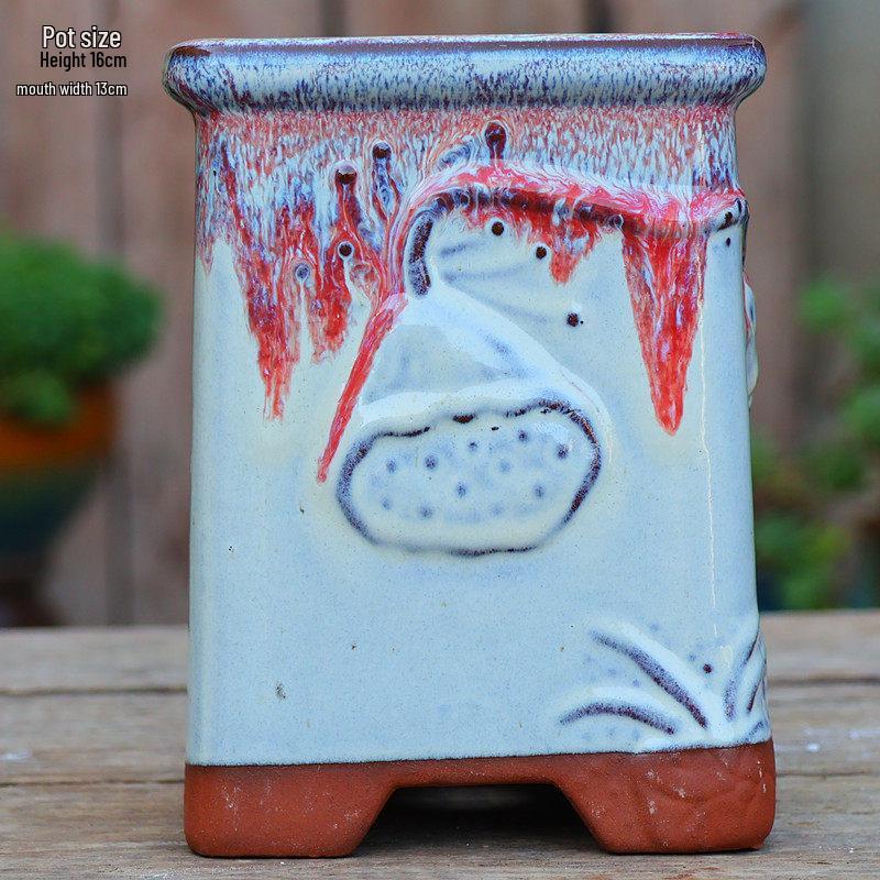 Vaso per Succulente in Ceramica Grezza Fatto a Mano - Fioriera Orchidea Intagliata con Ampia Bocca