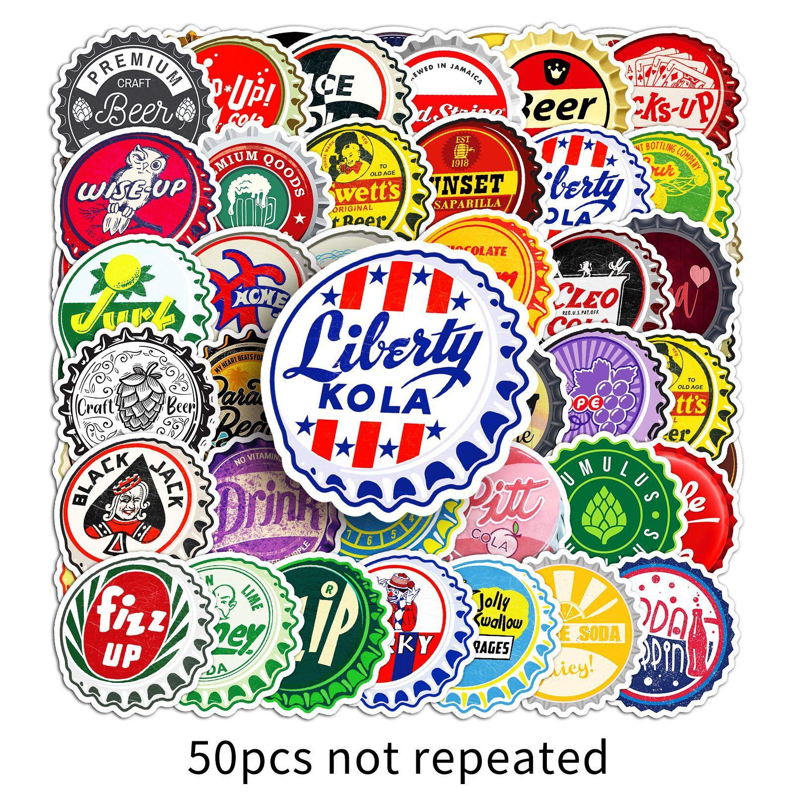 

50 Ретро Наклеек Граффити с Крышками от Бутылок Персонализированные Декоративные Наклейки для Украшения Чашки для Воды Чехла Мобильного Телефона Наклейки на Холодильник