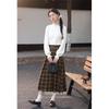 Luxiangnan Women's Elegant Plaid Midi Skirt