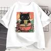 Cute Black Cat Eating RaUnisex TShirt Unisex WOMEN Adorable Graphic Tee Shirt Foodie and Cat Lover Tshirt Animal Printed Tees Top