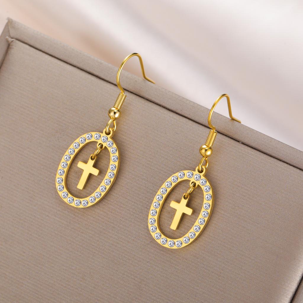 Cazador Gold Color Clear Zircon Cross Earrings for Women Stainless Steel Jesus Jewelry Christian Earrings Mother's Day Gift 2026
