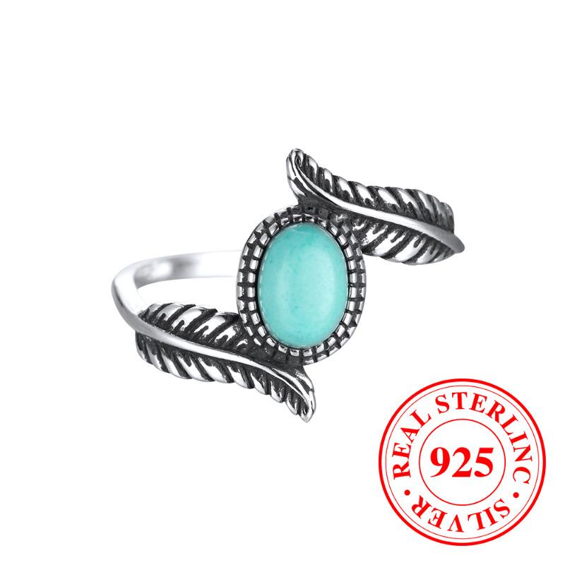 

Кольца из тайского серебра S925 для мужчин и женщин, элегантное ретро-дизайн, широкое овальное бирюзовое перо, ювелирные изделия для свадебной вечеринки 8