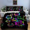 Buntes Graffiti Smiley Bettwäsche Set für Kinder Luxus Geschenk 3tlg Digitaldruck Bettdecken Set Weich Bequem Atmungsaktiv