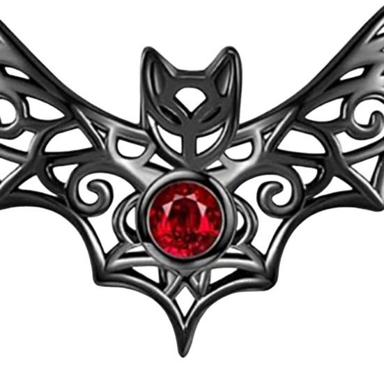 Gothic Bat Pendant Necklace Faux Ruby Hollow-out Bat Necklace Halloween Jewelry for Gothic Lovers Women Costume Party