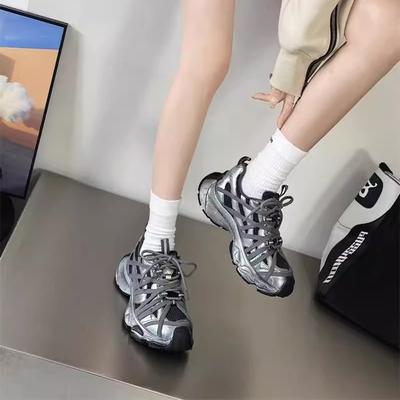 Gun Color Retro Polished Dad Shoes Women's Spring Thick Sole Heightening Casual Sports Net Shoes Mesh Splicing Breathable
