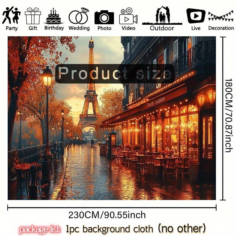 Wall Mural of the Parisian Eiffel Tower Scene Flat 2D, 1 Piece, Autumn Street Scene Withs and Flashlights, Polyester, No Power Required,