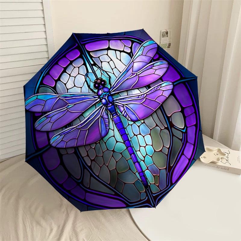 

1PC dragonfly stained glassAutomatic Open/Close Umbrella with Windproof, 8-Rib Sturdy Canopy, Durable Ribs, Fashionable Design, Outdoor Accessory, Fun