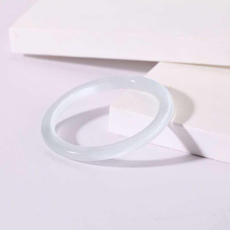 White Moonlight Bracelet: High-Ice Translucent Jade Chalcedony with Lychee Jelly Effect and Cat's Eye Stone