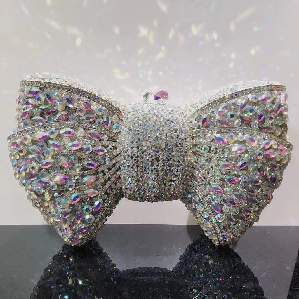 Green Bow Rhinestone Evening Bag Gold Hard Metal Crystal Wedding Handbags Bridal Party Cluches Diamond Women Cocktail Purses
