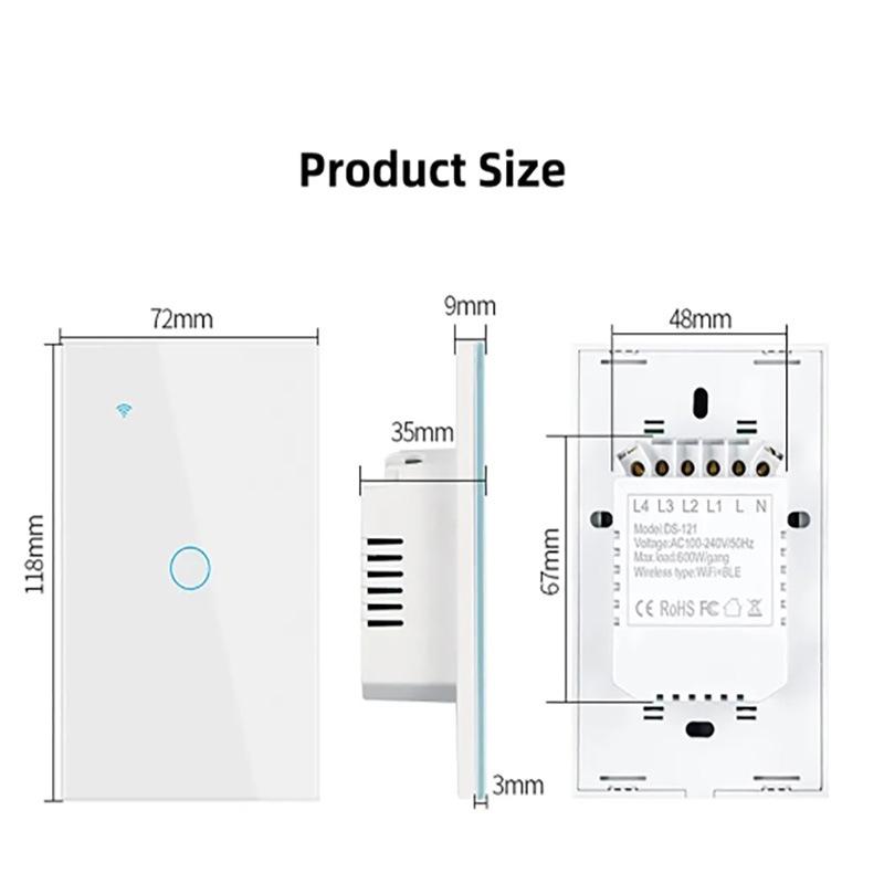 Tuya WiFi Smart Light Switch with Wall Touch, Compatible with Alexa and Google Assistant.