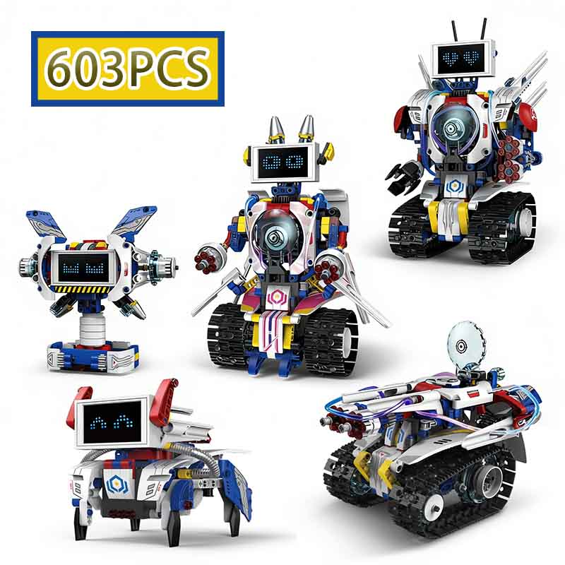 

Конструктор 603 детали 5 в 1 Электрический RC Интеллектуальный Экран Светодиодный Робот-Кролик Ракета Машина Механическая Собака DIY Строительный Блок Игрушка для Детей