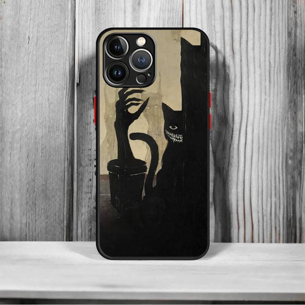 Dark Funny Monster Cat Matte Cover For iPhone 16 15 14 11 12 13 Mini Pro Max X XR XS MAX Phone Case shockproof