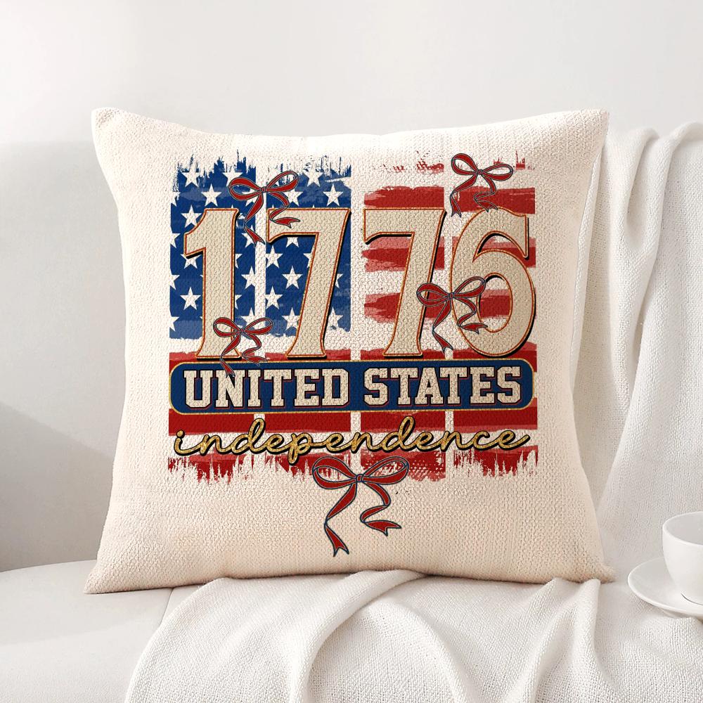 happy Anniversary of the US Cushion Cover Natural Linen Organic Fabric DoubleSided Printing Sofa Home Decor Gift Pillow Cover