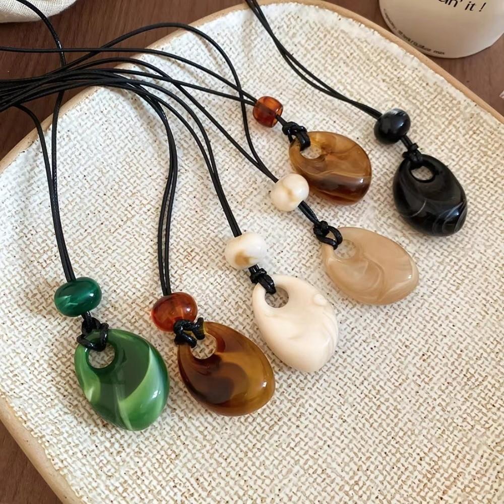 Vintage Colorful Design Kpop Long Chain Water Droplet Design Rope Chain Resin