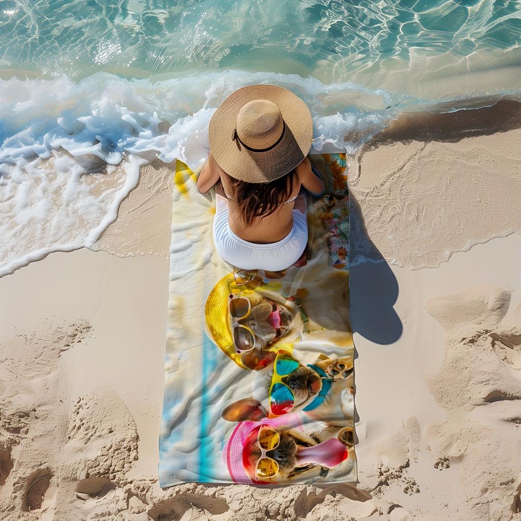 Funny Dog Pattern Microfiber Beach Towel Quick Dry Lightweight Absorbent for Beach Pool Shower Yoga Camping Travel Outdoor Sport