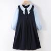 DiiFoky Long Sleeve Dress with Layered Look and Round Perfect for School Entrance and Everyday Wear Size Kids' Collar, Recitals, Ceremonies, (Navy,