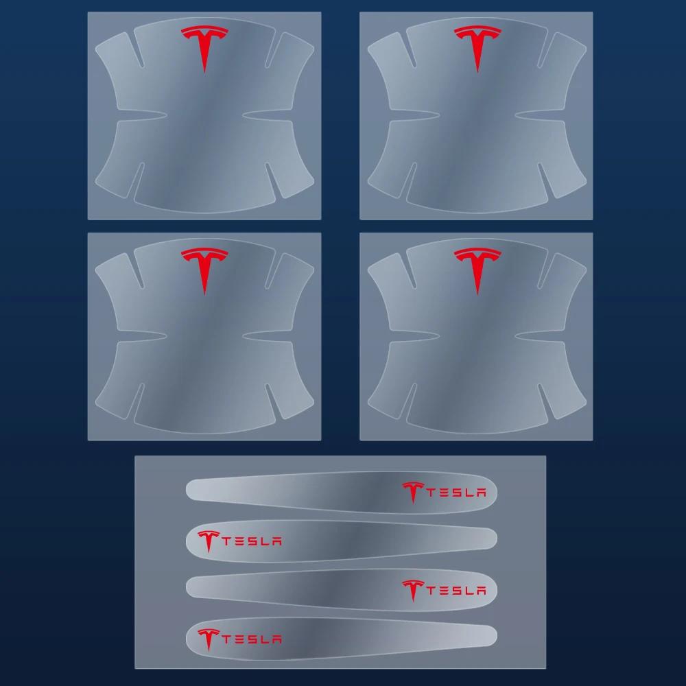 Car Sticker 2025 New Tesla 4/8Pcs Car Door Handle Guard Sticker Door Bowl Badge Auto Accessories For Tesla Model 3 Y S X 2017-20