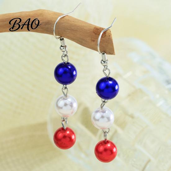 Dangle Drop Earrings 1 Pair Independence Day for Women, Red White Blue Beads European American Style Earrings, 4th of July Patriotic Jewelry Memorial