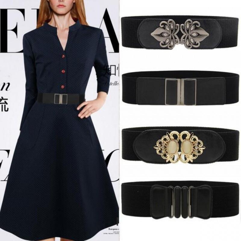 Womens Stylish Pu Elastic Waist Belt Versatile For Dresses And Skirts In Black Minimalist