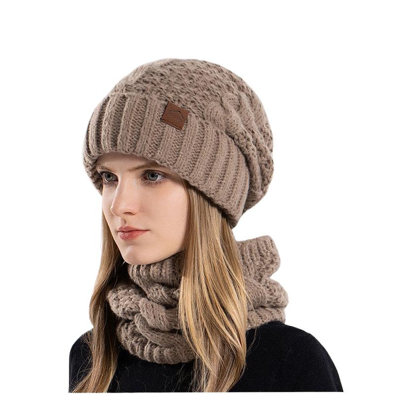 Sombreros europeos y americanos de invierno, bufandas, gorros de punto cálidos y a prueba de frío para mujer, protectores de orejas, tapones, gorros de lana