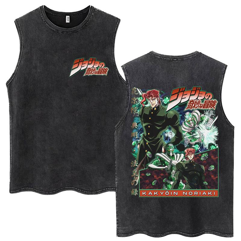 Washed Anime Bizarre Adventure Rohan Kishibe Tank Tops Men's Harajuku Vintage T Shirt Casual Cotton Loose Vests