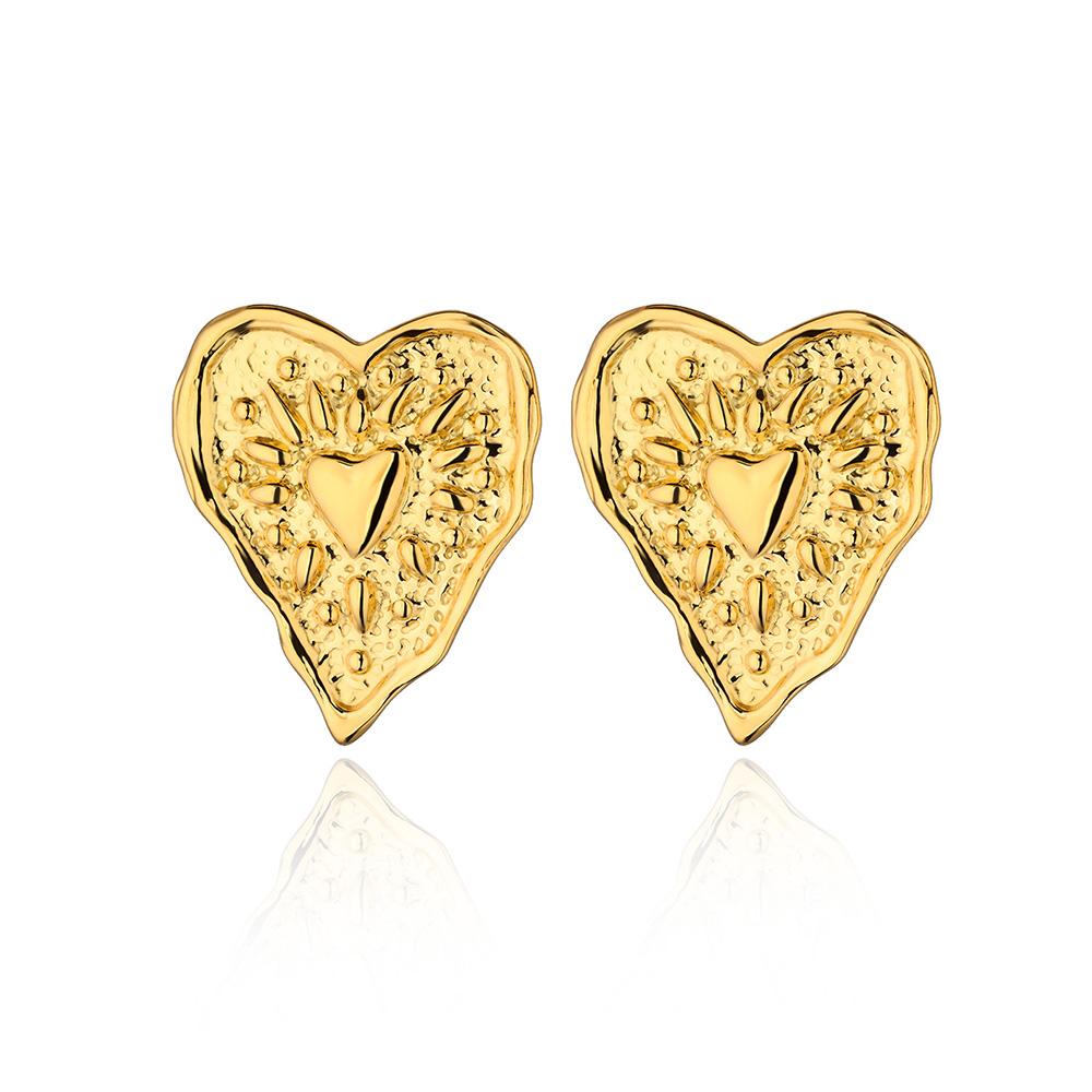 Stainless Steel Irregular Heart Texture Stud Earring for Women Gold Heart Wedding Aesthetic Earring Jewelry Accessories