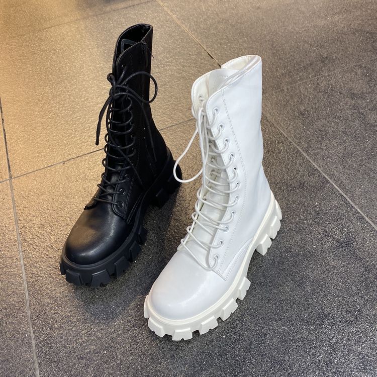 Medium Boots Versatile British Style Martin Boots Women'S Thin Short Boots Trendy Thick Soles Increase Spring And Autumn Thick Heels