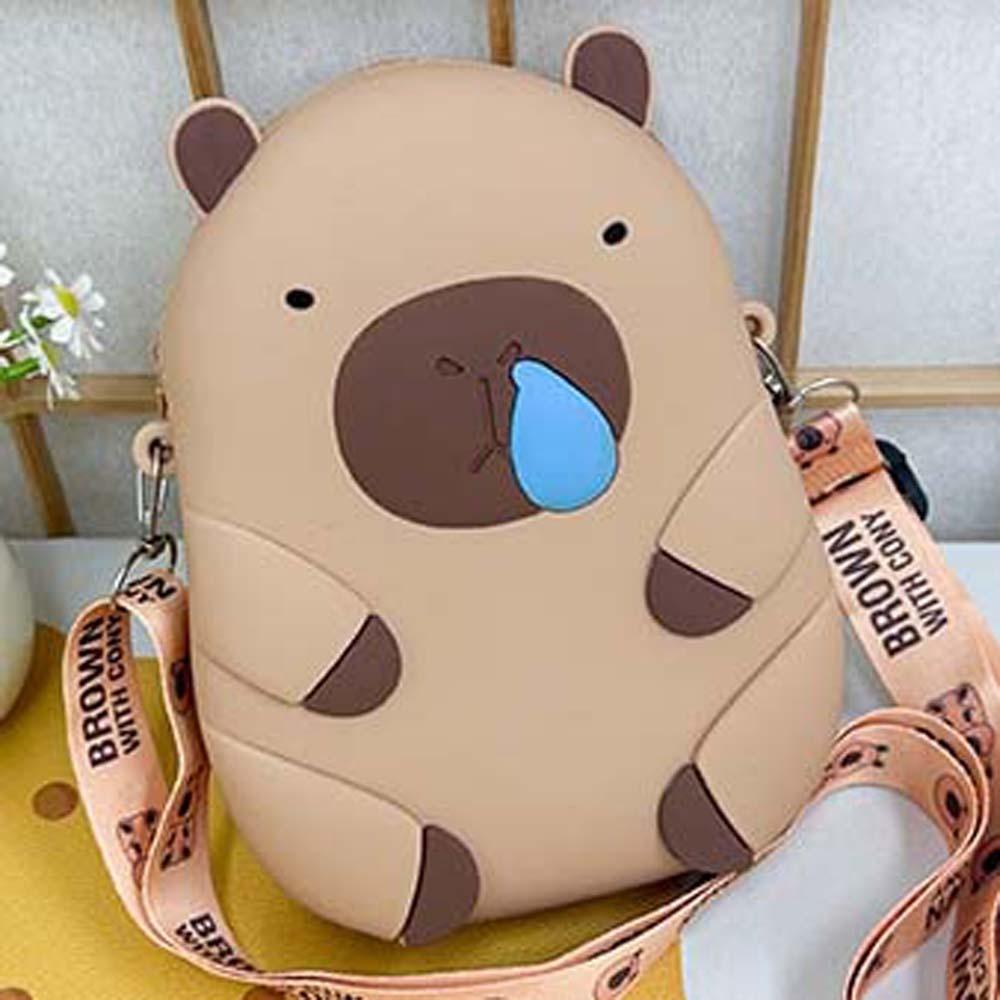 Kawaii Silicone Doll Bag Adjustable Straps Phone Storage Pouch 2 Size Capybara Shoulder Bag  School