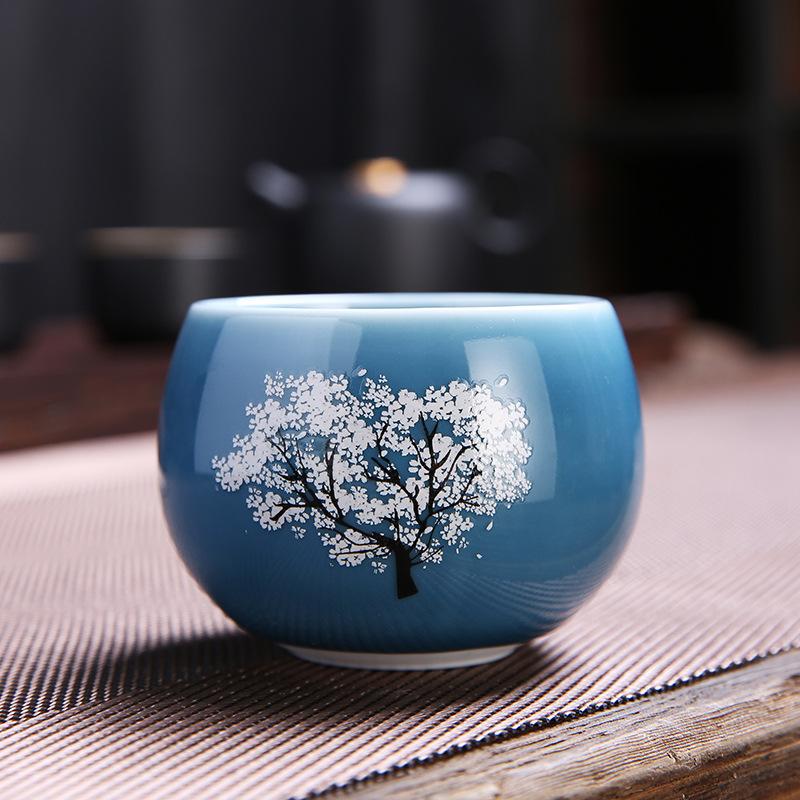 NEW TikTok Same Style -Changing Camellia Kung Fu Tea Set Tasting Glaze Color Ge Kiln Master Cup Female Factory Wholesal