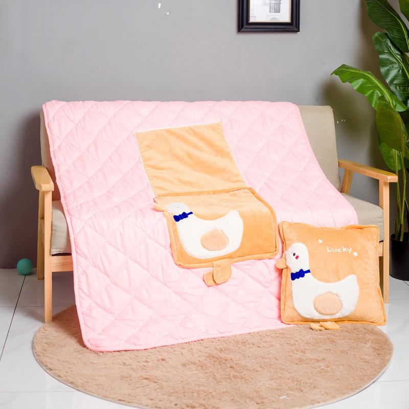 Two-in-One Embroidery Throw Pillow and Quilt: Logo Print Cushion for Bed, Car, Office, or Nap