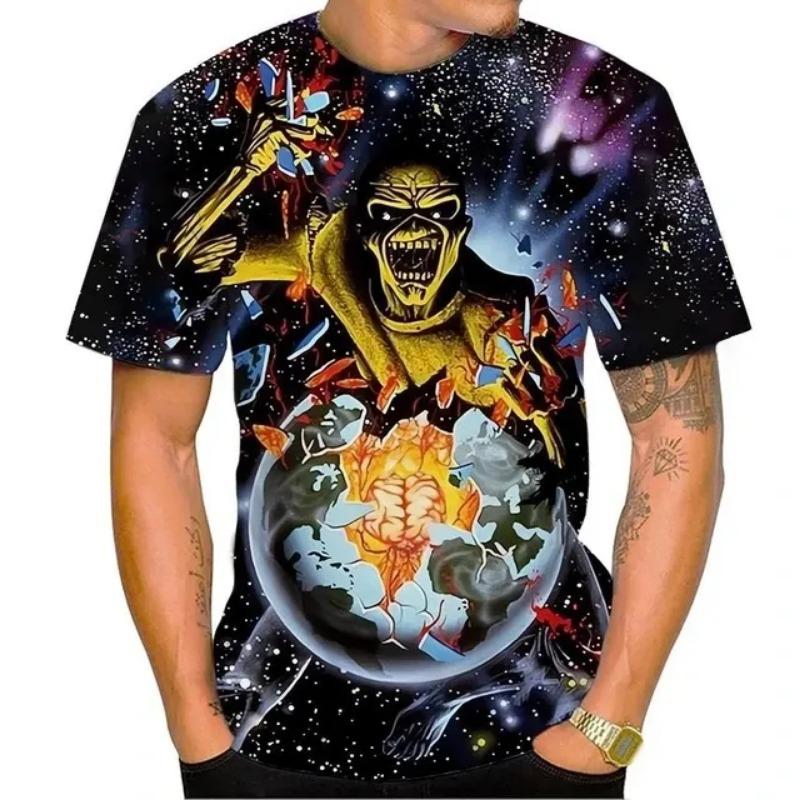 Fashionable and Interesting Skull Pictures for Men's T-shirts Trend Digital Printing Casual Round Neck Short Sleeved Tops