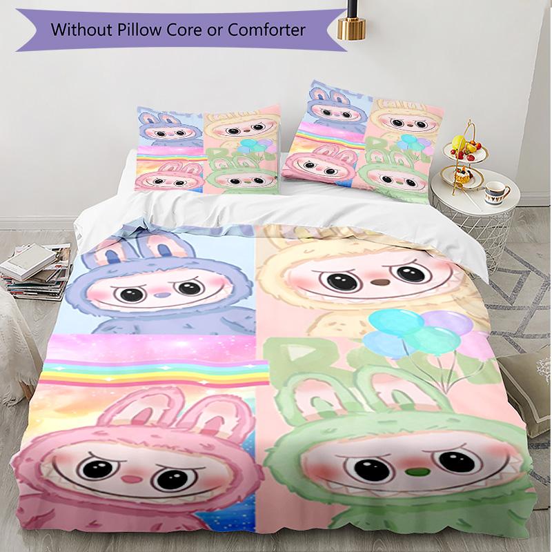 3-teiliges Bettbezug-Set (1 * Bettbezug + 2 * Kissenbezug, ohne Kern), Labubu Print Weiches Ganzjahres-Bettwäscheset, Heim-Schlafzimmer-Dekoration Geschenk