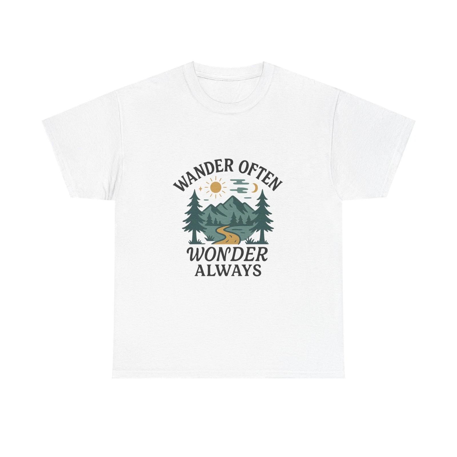 Wander Often Wonder Always Nature Hiking Adventure Tee Mountain ForesT shirt S