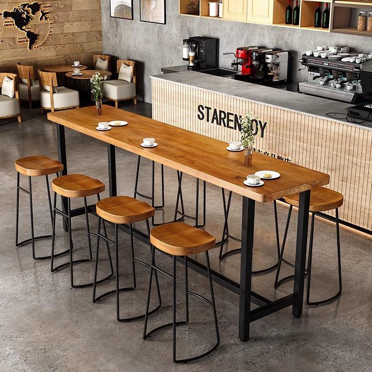Nordic Solid Wood High Bar Table and Stool Set for Milk Tea Shops