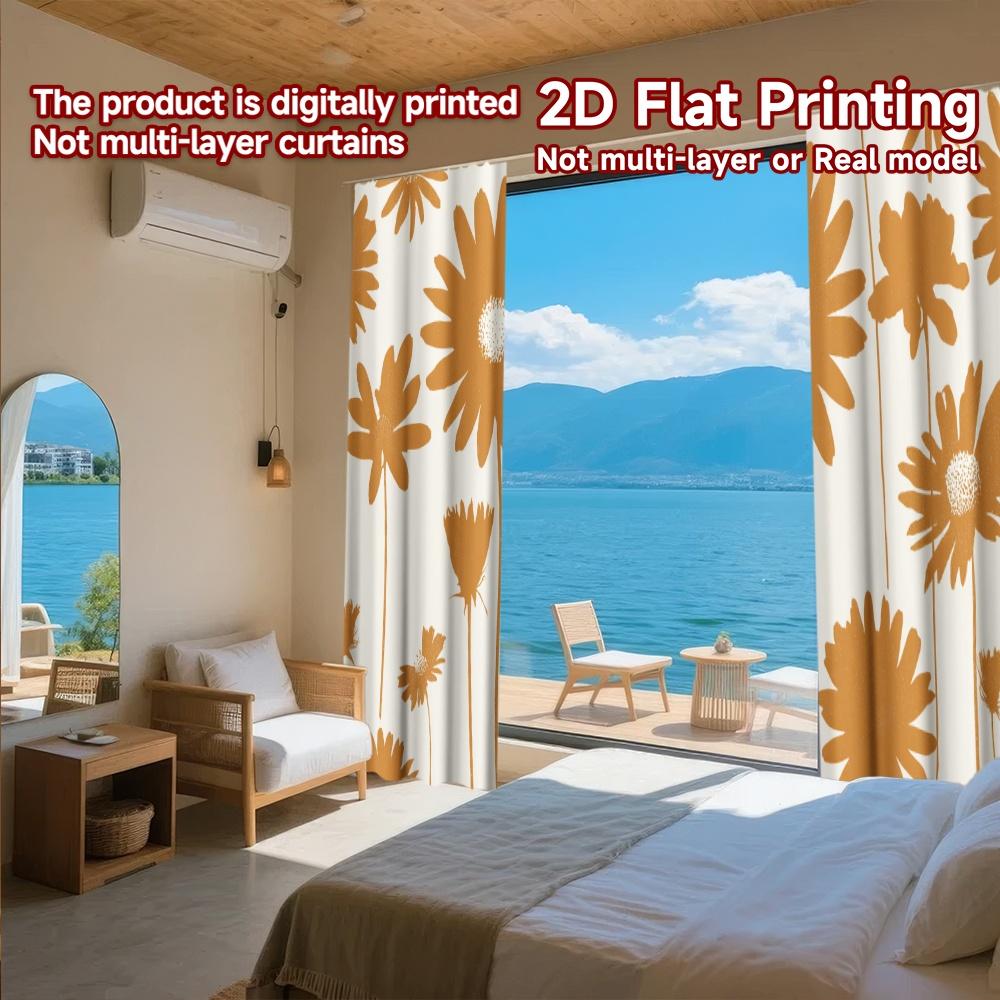 2D FLAT PRINTING 2pcs Curtains (Without Rod) Floral Pattern in Warm Colors Easter Festival Popular Curtains&Drapes Prints Light