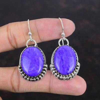 Orecchini in Charoite, orecchini con pietre preziose naturali, gioielli fatti a mano, orecchini in argento sterling 925, eleganti gioielli, orecchini con pietre curative, regali per la moglie