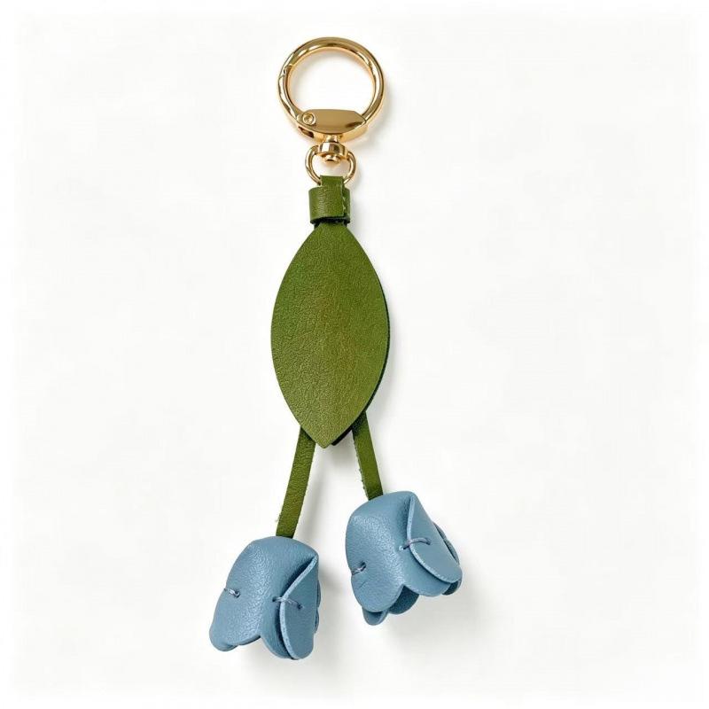 Tulip Pendant Leather Keychain - Flower Charm for Bags