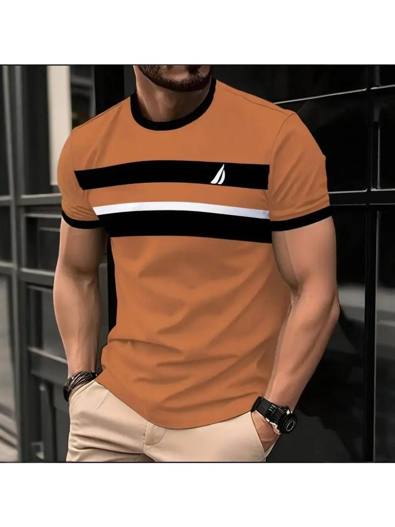 Classic Men's 3D Printed T-shirt Stripe Print Summer Outdoor Round Neck Short Sleeve Tops Street Loose T-Shirt Male Oversized Clothing