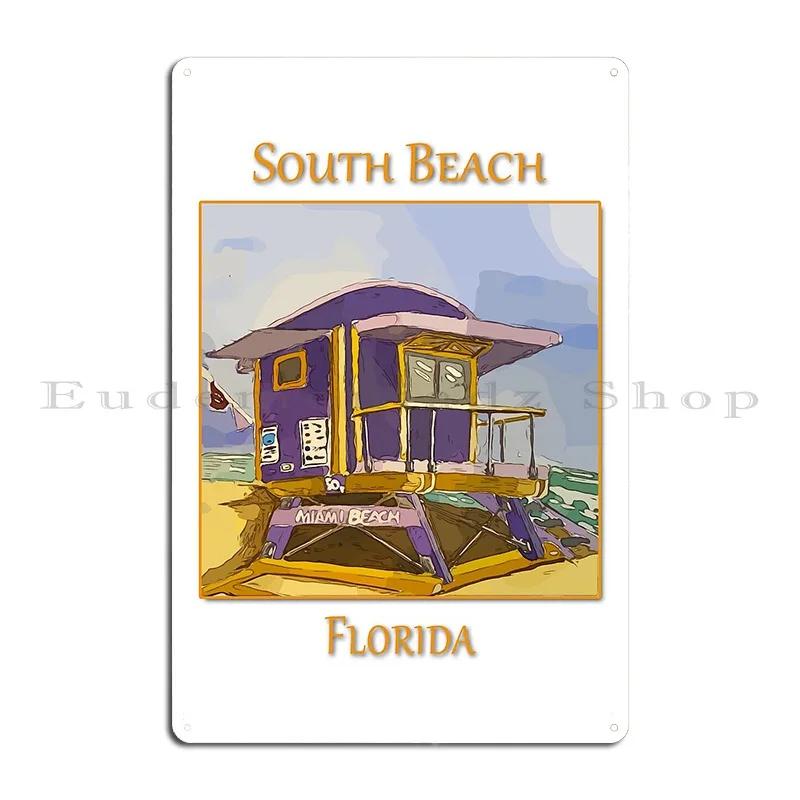 Laguna Beach Lifeguard Tower California Cute Lifeguard tower in South Beach Miami Florida Metal Wall Decor Tin Sign Poster 20x30cm(7.8x11.8inch)